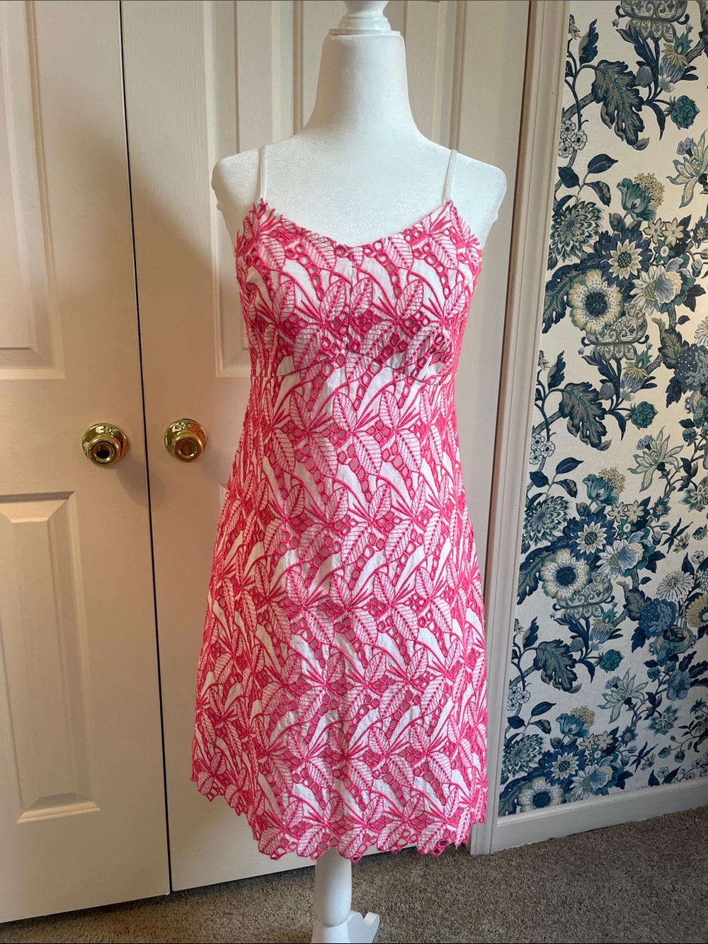 crown & ivy Pink and White Lace Camisole Dress